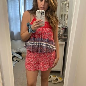 Paisley blue & red romper